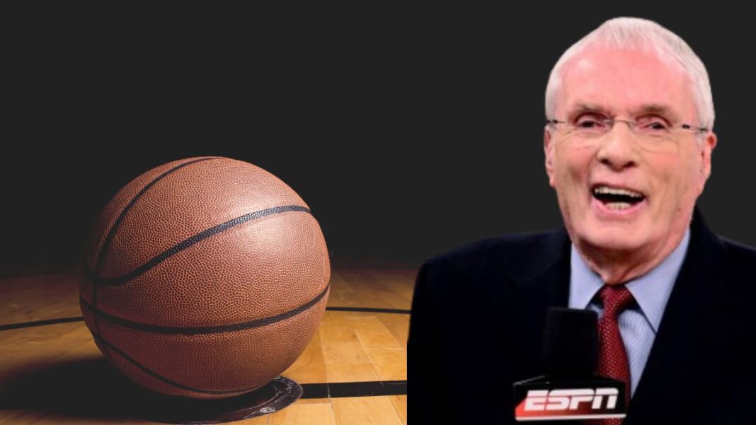 Photo of Hubie Brown over a basketball court with a basketball