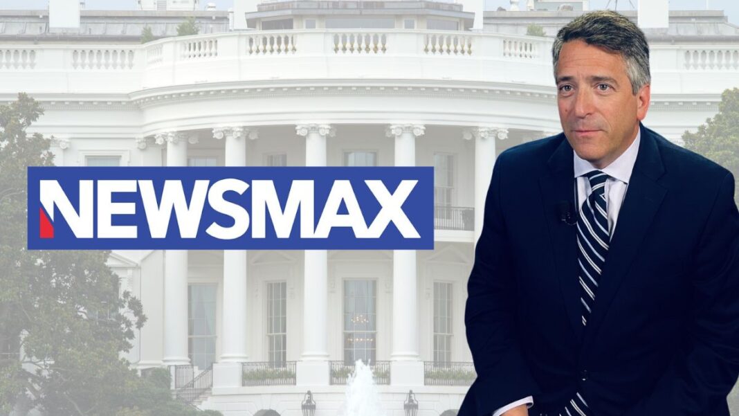 Newsmax logo and a photo of James Rosen