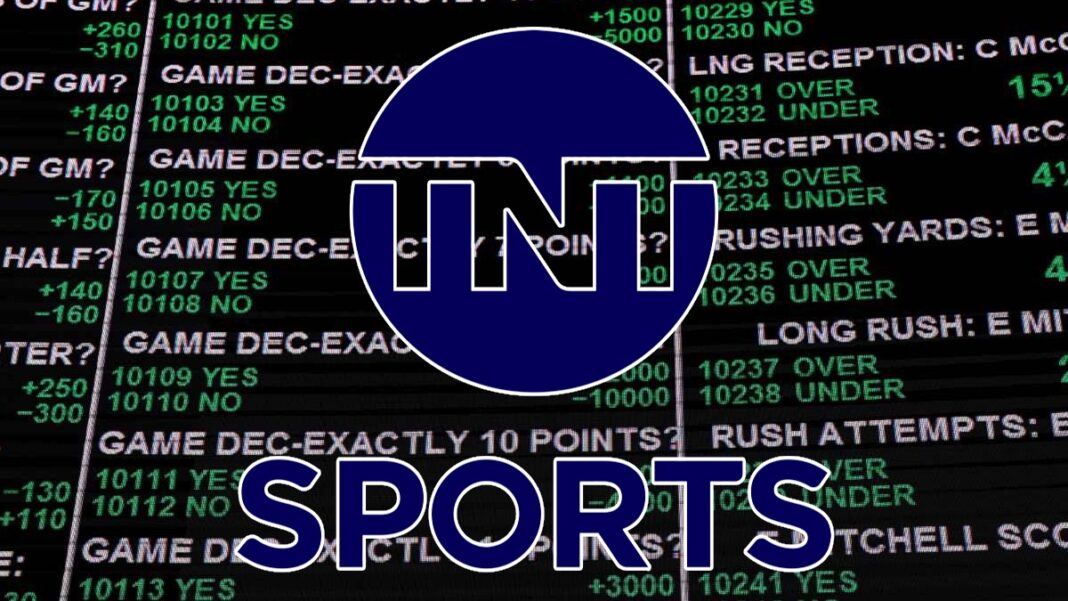 Logo for TNT Sports over a board with sports wagers