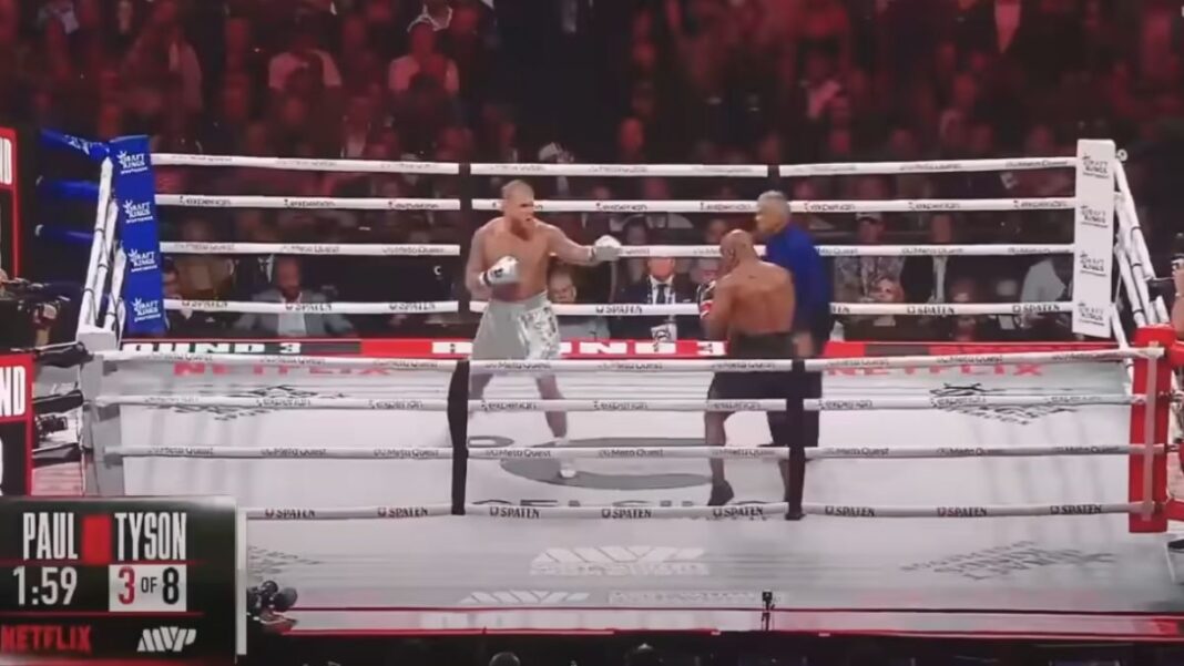 Screengrab of the Mike Tyson Jake Paul fight on Netflix