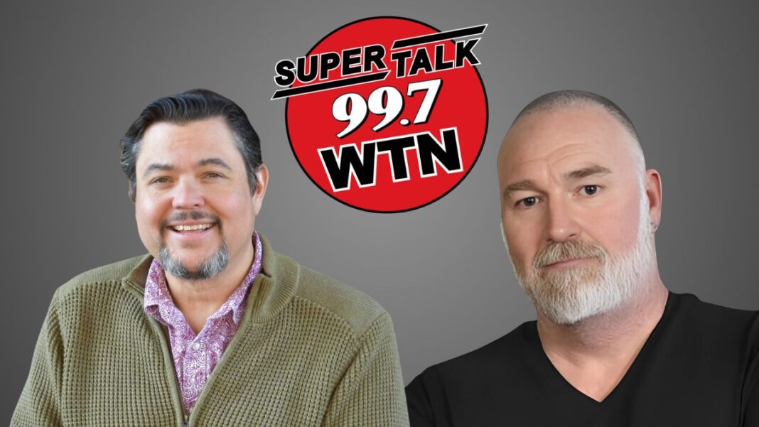 A photo of Matt Murphy, Chad Benson, and the SupierTalk 99.7 WTN logo