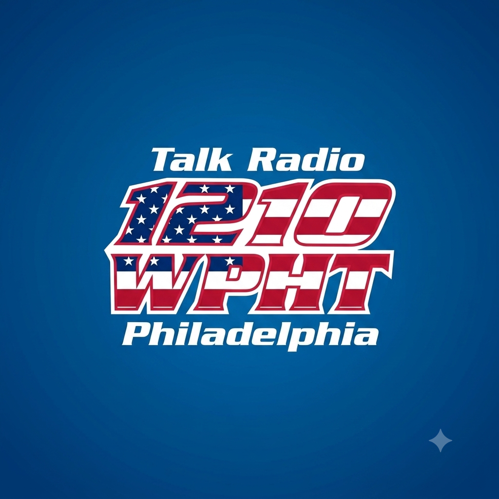 A photo of the 1210 WPHT logo with an American flag theme